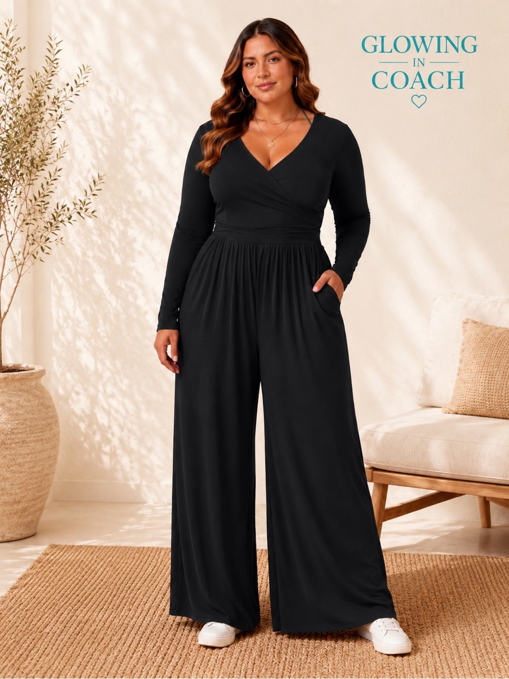 Halara Ribbed Halter Tie Back Off Shoulder Built-in Bra Long Sleeve Jumpsuit